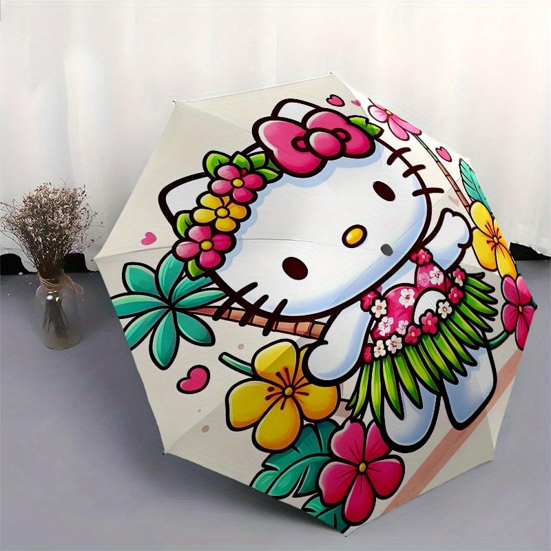 1pc Hawaiian Floral Hello Kitty Umbrella with Plastic Handle,Suitable for All Seasons Home Travel Outdoor UmbrellaSanlio073