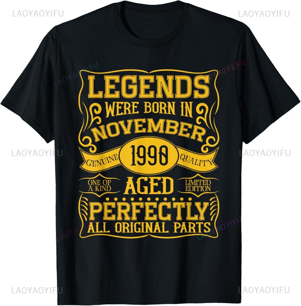 Vintage 35th Birthday Decorations Men Funny 1990 35 Birthday Custom Printed Graphic T Shirts Short Sleeve Camiseta Hombre