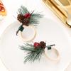 6pcs with Red Berries Christmas Pine Needle Napkin Ring Wooden Napkin Buckle  Restaurant