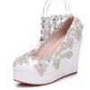 Fashion Rhinestone Bride Wedding Shoes Woman Ankle Strap Wedges High Platform Pumps High Heels Party Rhinestone Round Toe Wedges 11 CM