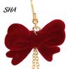 Holiday Statement Jewelry for Women 1 Pair Velvet Bow Earrings Women, Red Christmas Bowknot Dangle Drop Fashionable Face Slimming with Ball