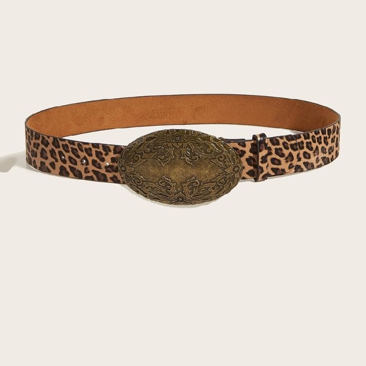 Retro Leopard Print Waist Belt for Lady Girls Fashion PU Leather Waist Band Vintage Waist Ornament Decorative Girdle
