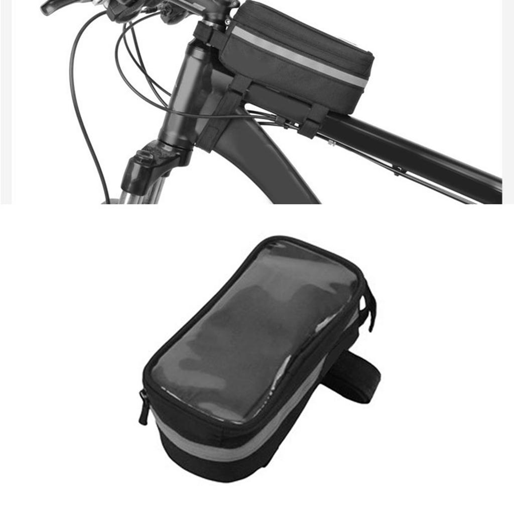 Bike Phone Front Frame Bag High Sensitivity TPU Touch Screen Bike Top Tube Bag with Compartment Black
