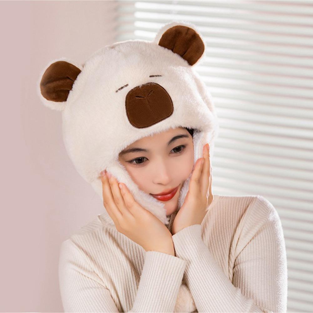 Warm Cute Plush Capybara Hat Pullover Hat Animals Ears Beanie Hats Capybara Plush Cap  Outdoor