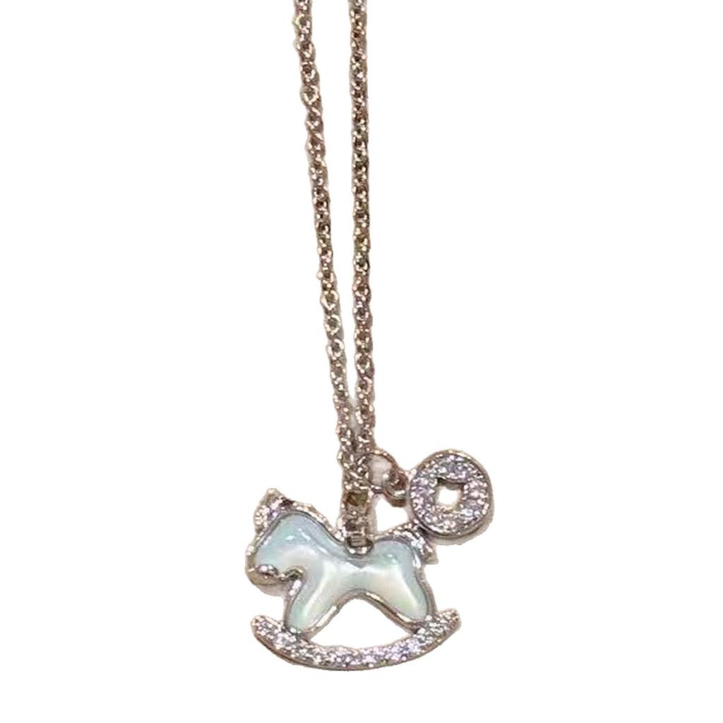 Zirconium Mother-of-Pearl Zodiac Little Horse Necklace - Elegant Chinese Style Clavicle Chain