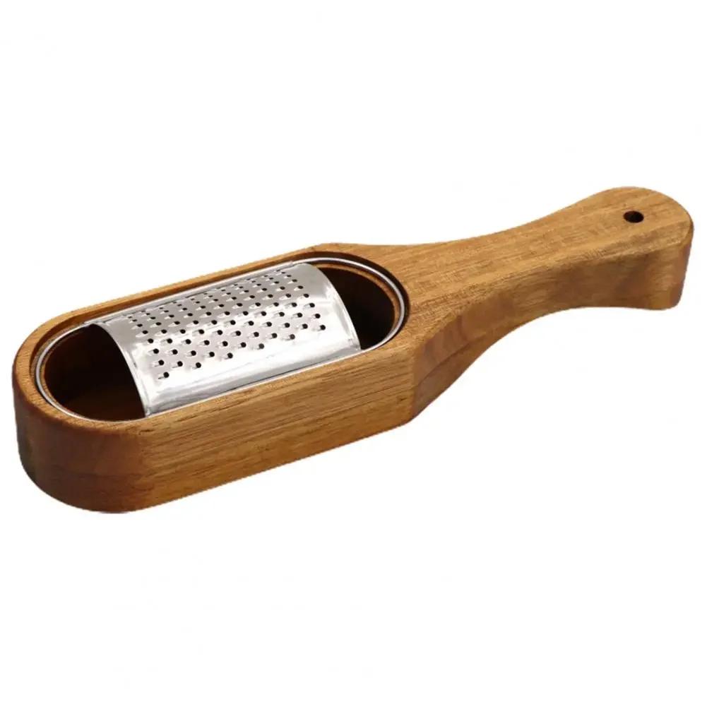 

2025 Hot Wood Grater with Tray Stainless Steel Cheese Grater Box with Long Handle Removable Acacia Wood Collector Premium for Ch