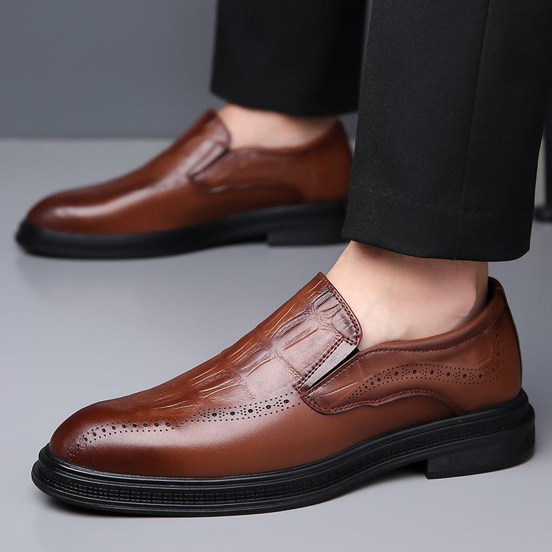 2025 Men's Business Dress Leather Shoes Men's British Pointed Wedding Shoes Sleeve Crocodile Brock Gentleman Men's Shoes Large Size