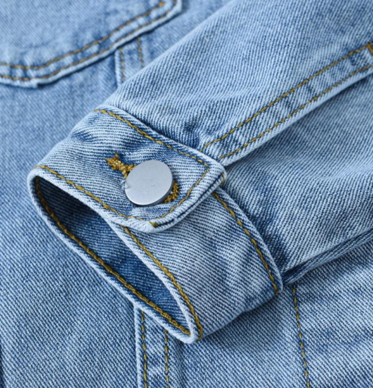 ZIMOXUAN Stylish Loose Fit Blue Denim Jacket for Women, Casual Long Sleeves and Retro Design
