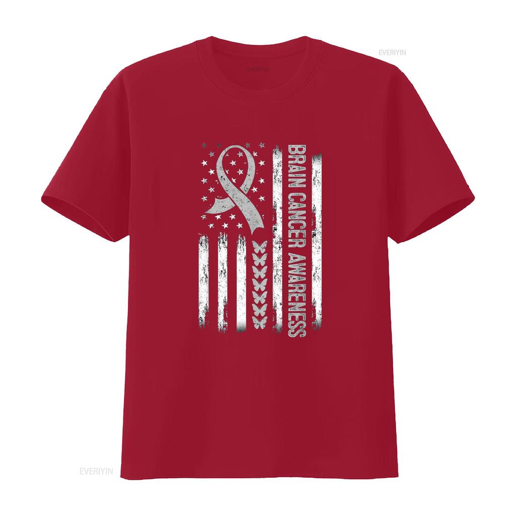 Brain Cancer Awareness American Flag T Shirt Vintage Washed Soft Stylish Slightly Fashion Breathable Top For Everyday Wear