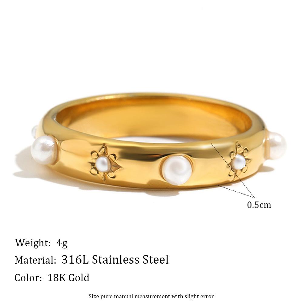 MamacitaSlay 316L Stainless Steel Pearl Zircon Star Stackable Ring 18K Gold Plated Waterproof Jewelry For Women Vintage Ring