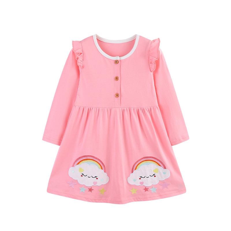 Autumn Girls European Princess Dress with Cute Print and Flutter Sleeves 115cm