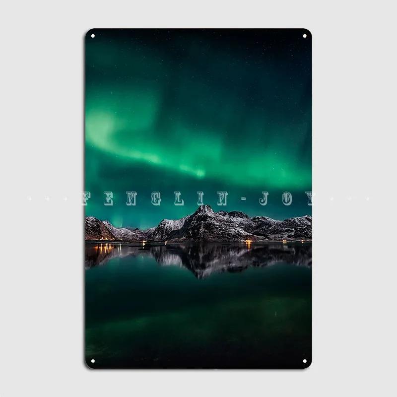 Lofoten Aurora Reflection Metal Sign Cinema Garage Classic Living Room Mural Painting Tin Sign Poster