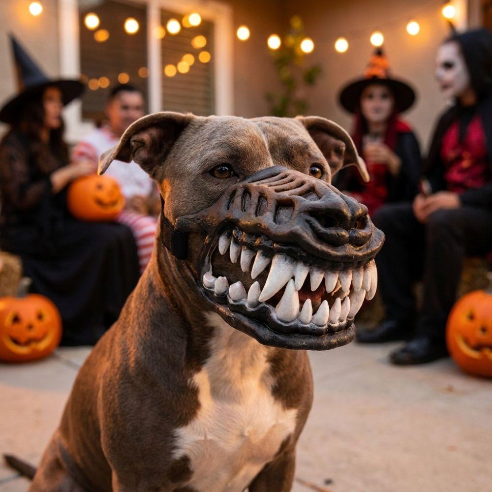 Bewegliche Zähne Halloween Hundemaulmaske Verstellbare Riemen Haustier Gruselige Requisite Maulkorb Rollenspiel