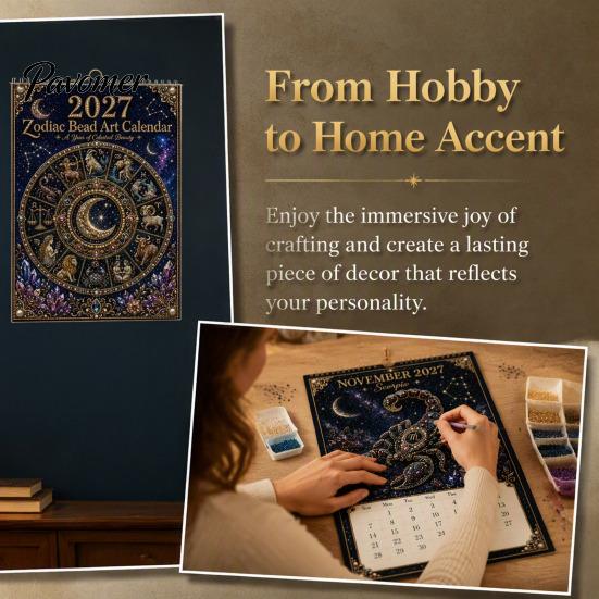 Constellation Themed Craft Kit 2027 Twelve Zodiac Bead Art Calendar Kit, DIY Faux Diamond Painting Wall Hanging Handmade Monthly Planner Calendar,