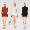 Womens Tennis Outfit Set Long Sleeve High Neck Zipper Top A-Line Pleated Skirt Sporty Slim Fit Athletic Wear