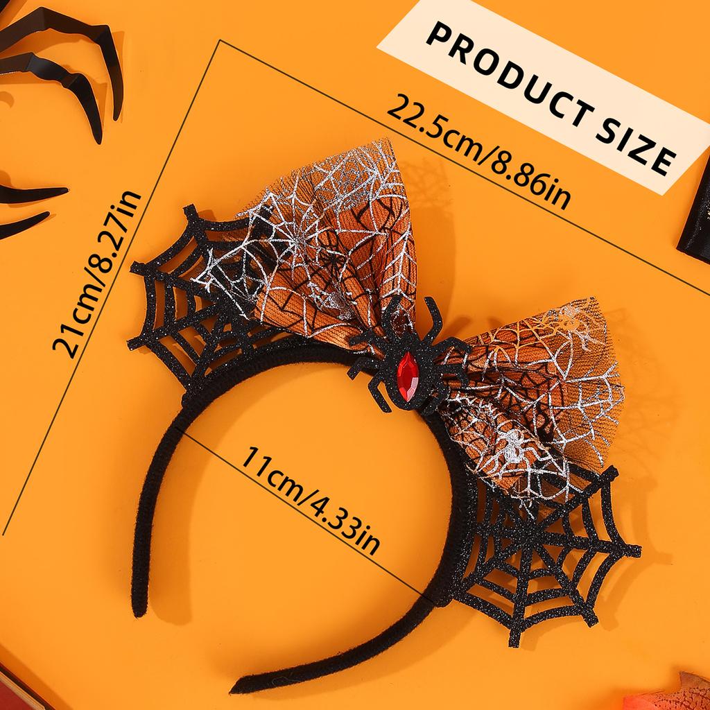 Eye Catching Halloween Costume Headband with Spiders Ears and Bows Adjustable Headwear Cosplay Hair Decoration
