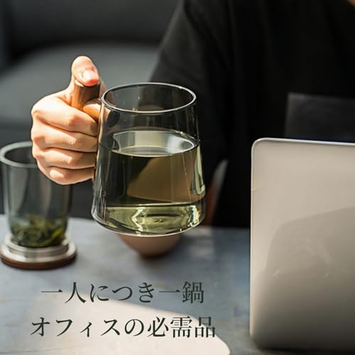 OULOVECO Dark Blue Glass Teapot, 430ml Full Capacity, Heat-Resistant, with Glass Strainer, Wooden Lid and Handle, Stylish and Easy to Clean, Perfect f