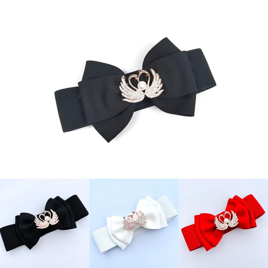 Double Beautiful Layer Bowknot Waist Belt In Soft Cotton With Elastic Fit Women For