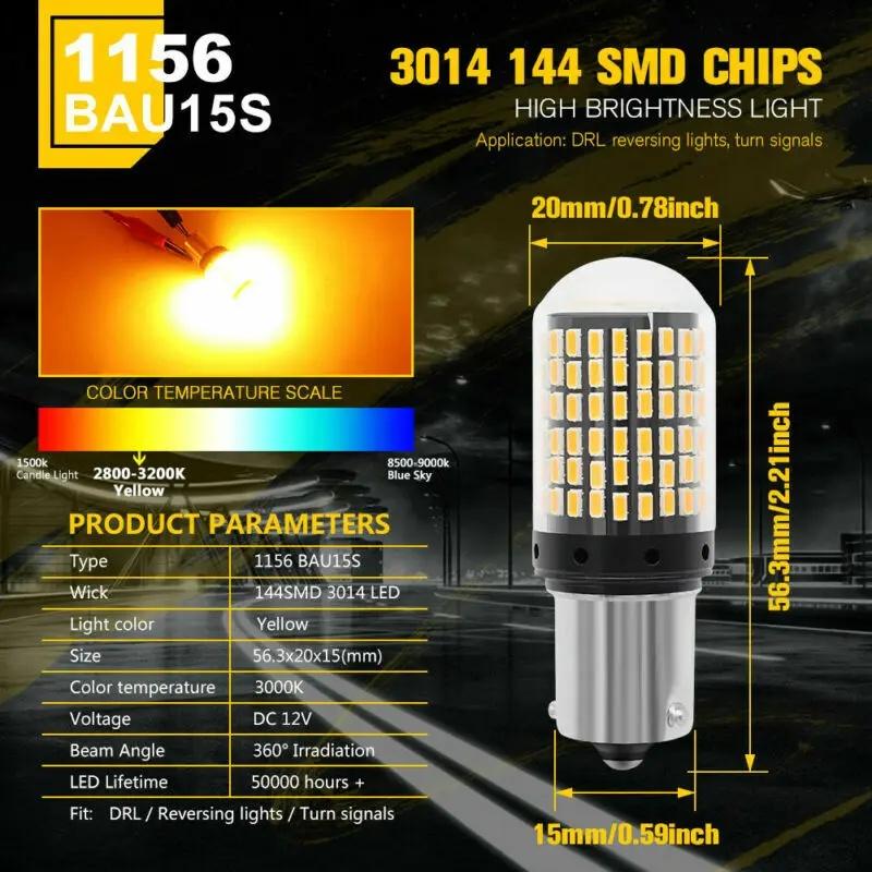 BAU15S PY12W 144SMD Amber LED Canbus Turn Signal Indicator Light Bulbs 12V,2pcs.
