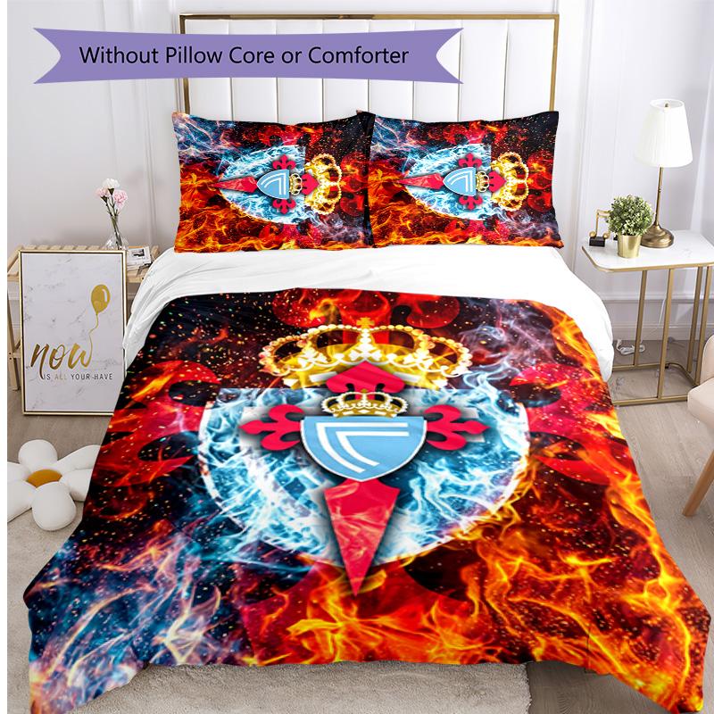 Set Biancheria da Letto 3 Pezzi Stampato Celta Vigo FC Copripiumino Traspirante con Federe Biancheria da Letto Decorativa per Camera da Letto Casa