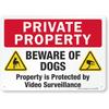 Hochauflösendes Blechschild Wandkunst Warnschild Privatgrundstück mit Achtung Hunde Videoüberwachung Sicherheitsikone
