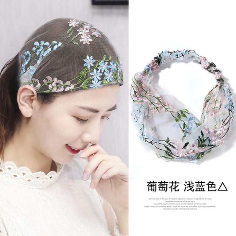 Lace Mesh Breathable Flower Headband Wide Hair Hoop Hairband for Washing Face Cover Gray Hair
