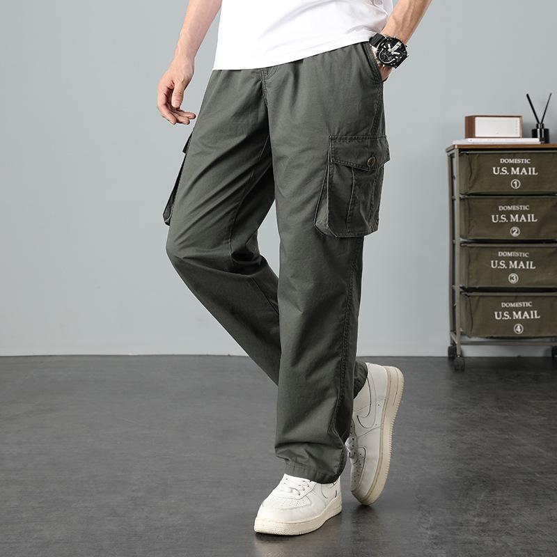 Pure cotton long pants men's thin large size loose casual pants trendy wear-resistant versatile straight-leg pants overalls