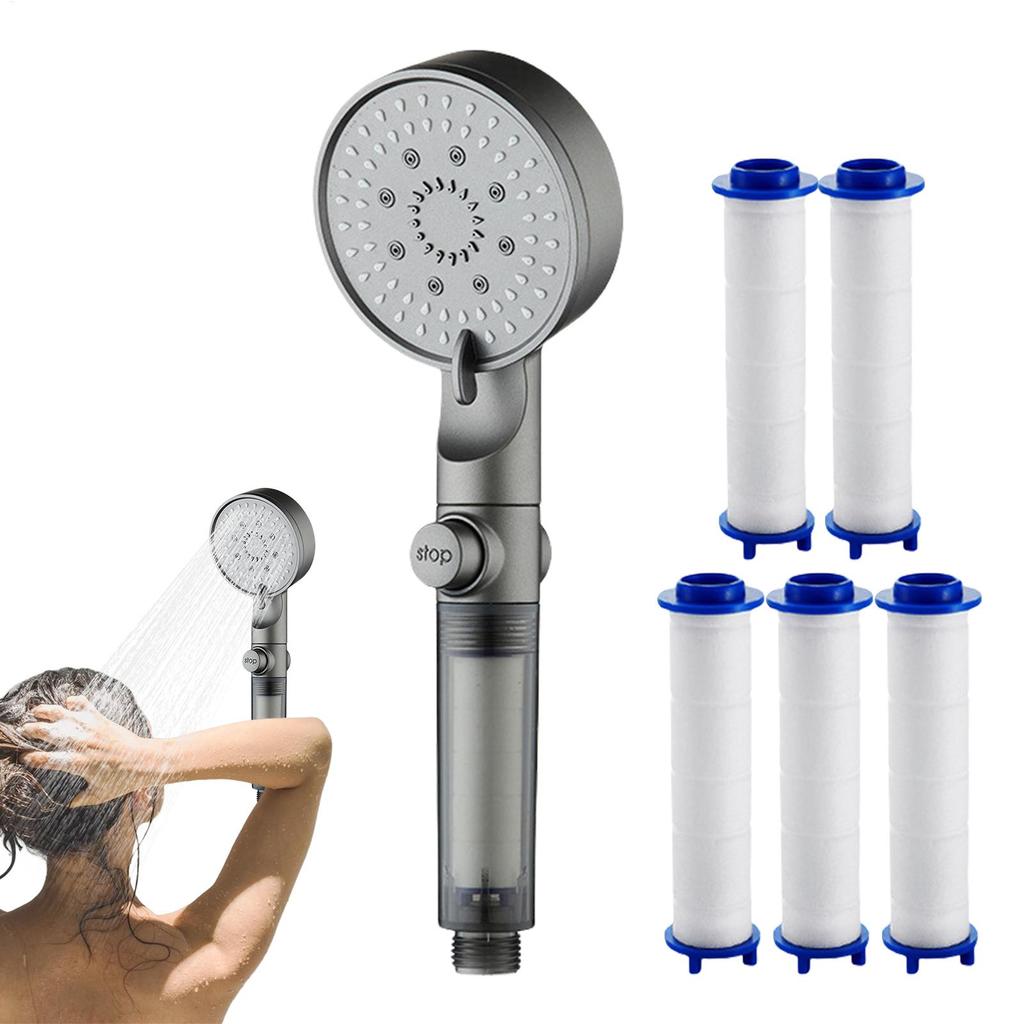 Handheld Shower Head Filter High Pressure Shower Head Handheld Turbo Fan Shower With 5Pcs Filter Cotton Shower Head Kit
