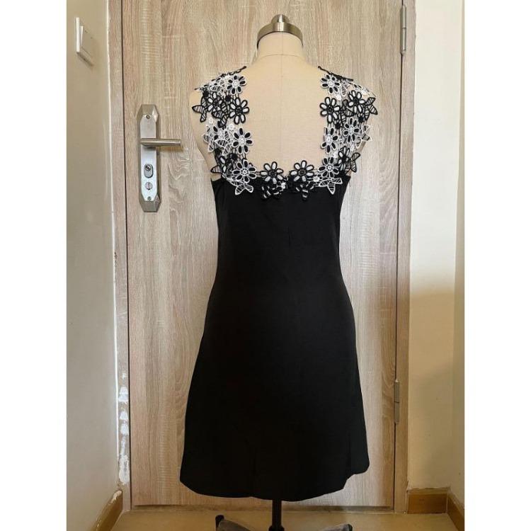 Women's Floral Applique Casual Cold Shoulder V Neck Dress Clothing