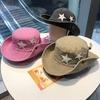 JYL TS DIY Denim Bucket Hat Star Print Outdoor Cap Washed Denim