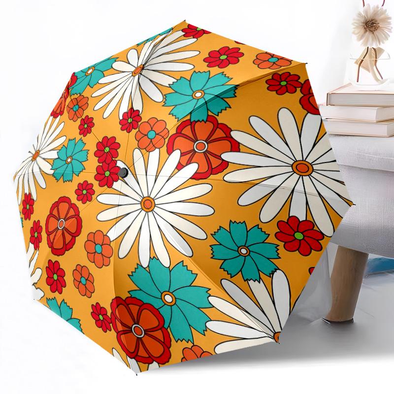 Sunflower Garden Pattern Outdoor Automatic Umbrella Compact 8-Rib Lightweight Durable Everyday Carry Umbrella Accessory Stylish Gift Women