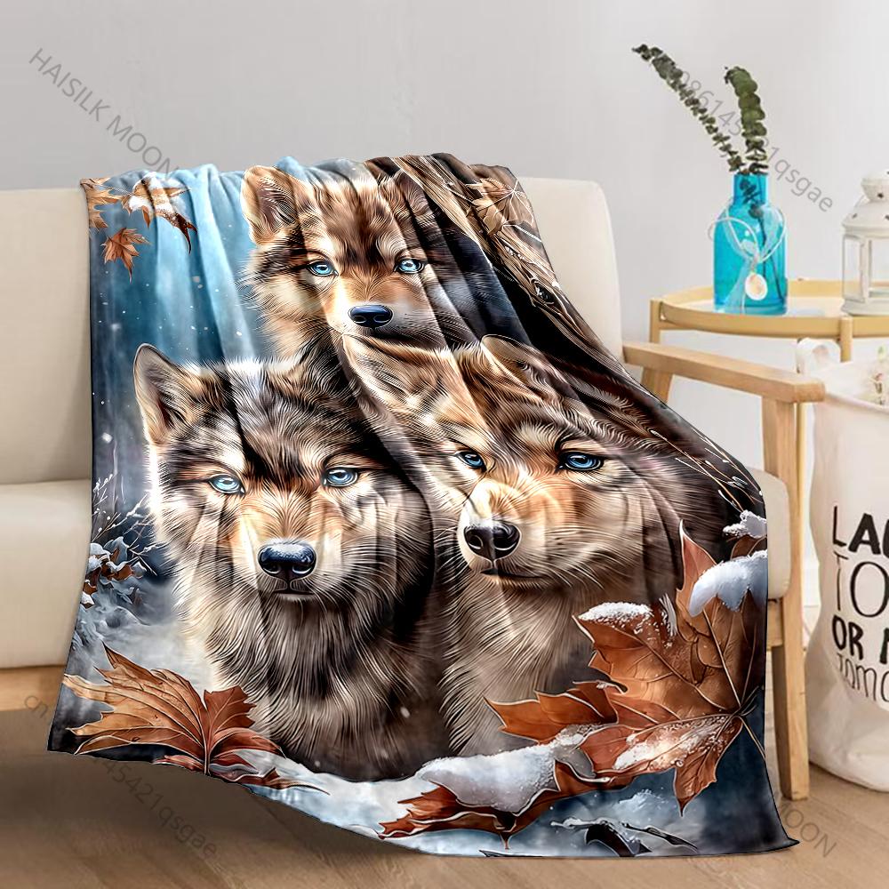 Two Wolves Nuzzling Amid Nebulae Print Adult Children Warm Blankets Home Travel Car Soft Comfortable Suitable for All Seasons
