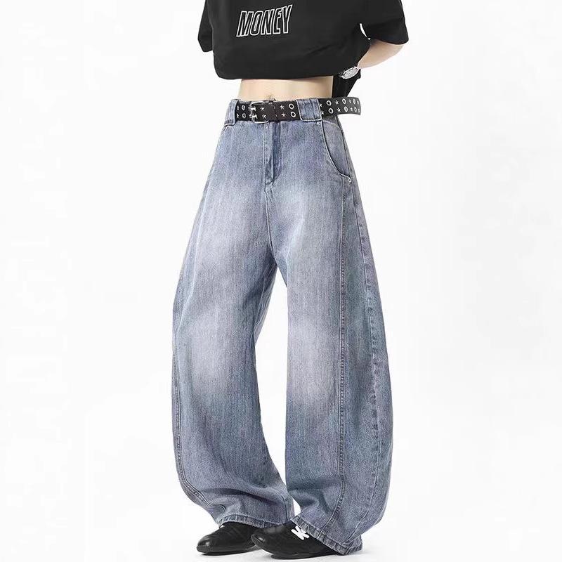 JYL Unisex Bootcut Jeans American Vintage Blue Draped Washed Floor-Length Denim S бездна