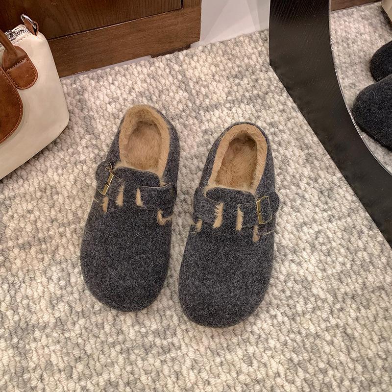 Belt Buckle Platform Boken Shoes 2025 Autumn and Winter New Casual Doudou Shoes Lazy One Pedal Velvet Cotton Shoes Women