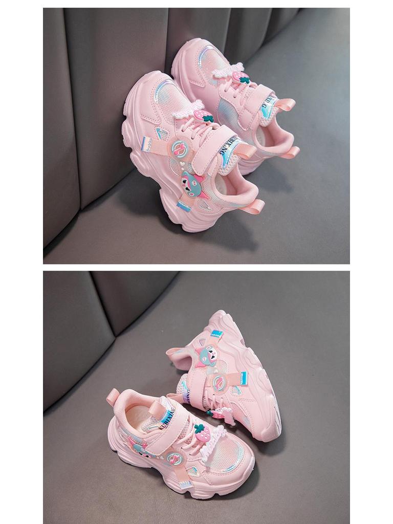 2026 New Korean Style Girls' Cartoon Sports Shoes - Soft Sole, Leather Surface Casual Sneakers for Medium and Large Children
