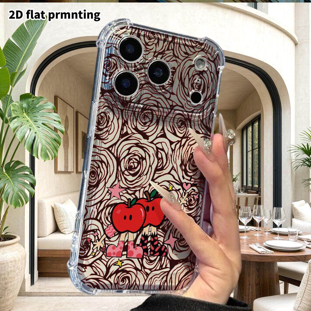 Phone Case: 2D flat suitable for iPhone 18 17 16 15 14 13 Pro, transparent four corner protective case, cartoon characters, Christmas and Halloween gi