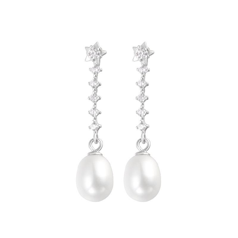 S925 Sterling Silver Pearl Earrings with Rhinestones - Elegant Hong Kong Style Luxury Earring Drops