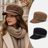 Leather Belt Buckle Beret Hat Adjustable Visor Cap Casual Octagonal Hat  Autumn Winter