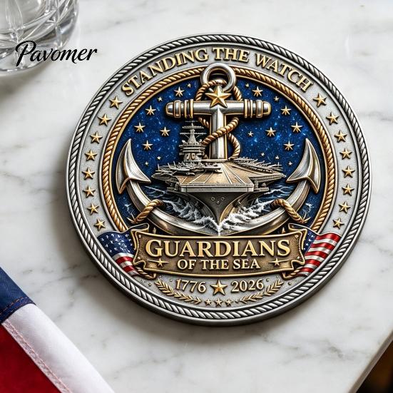 Moneta Souvenir Rotonda Challenge Coin Guardiani del Mare, Stavano di Guardia Moneta da Collezione Incisa su Entrambi i Lati Regalo per Veterano della Marina