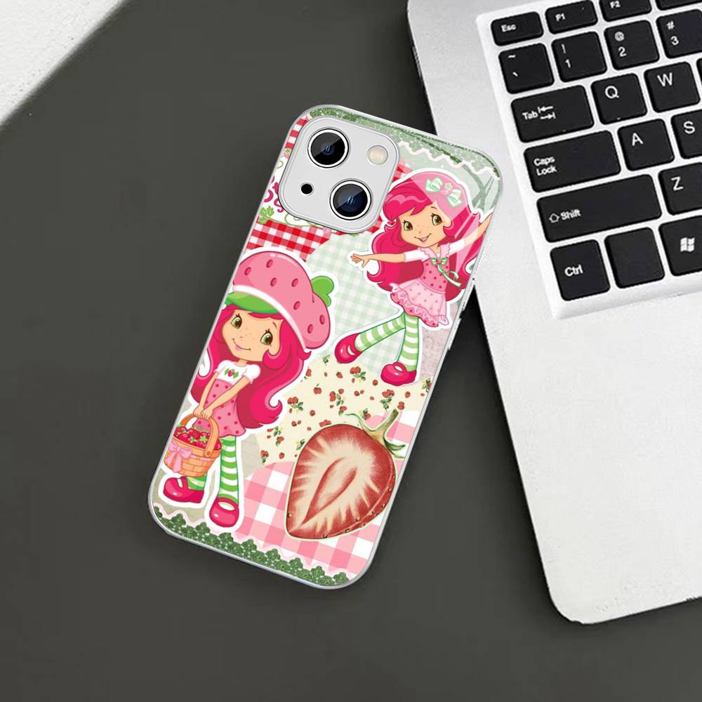 S-Strawberry-shortcake Girl Tempered Glass For Iphone 14 13 12 11 Pro Mini XS MAX 14Plus X XS XR Cover
