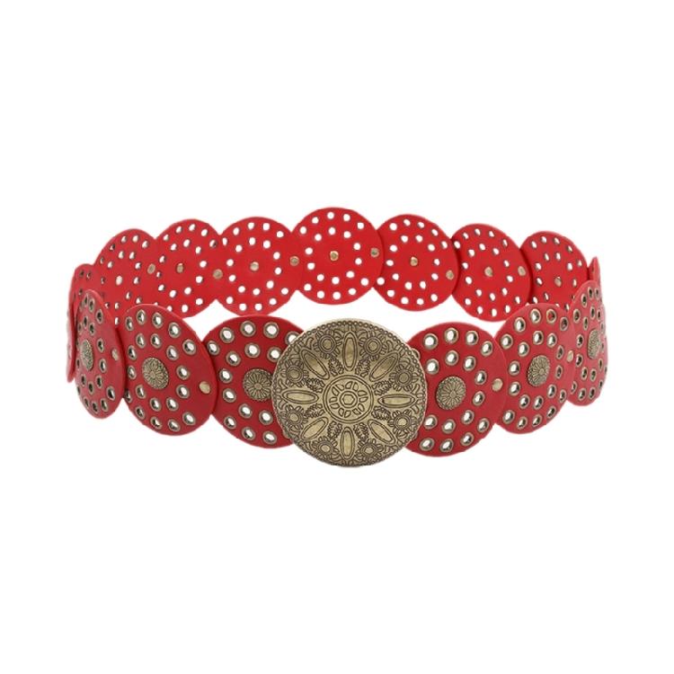 Engraved Buckle Round Disc Belt for Women Goth Waist Belt 2000s Hollowout PU Belt for Teens Girl Western Cowboy Waistband