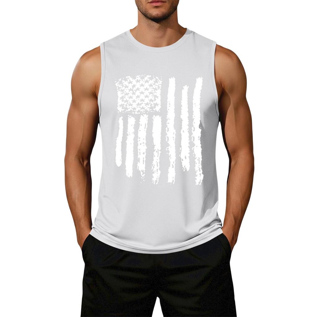 Men's Loose Fit Casual Sleeveless Top Flag Print Graphic Tank Top Lightweight Summer Shirt