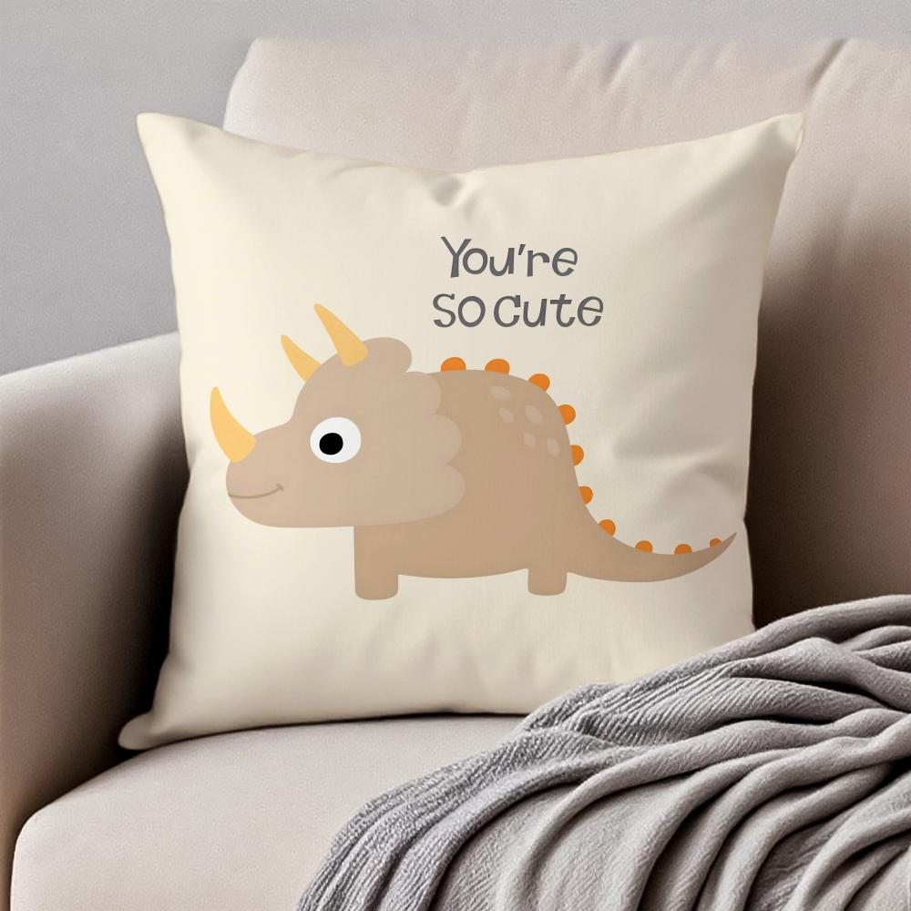 Cute Funny Art Dinosaur Cushion Cover Pillowcase Anti-Dustmite Invisible Zipper Short Plush Sofa Cushion