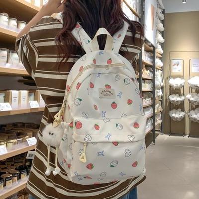 School Bag New High Value Fresh and Sweet Strawberry Backpack Junior High School Students Light Travel Spring Outing Backpack