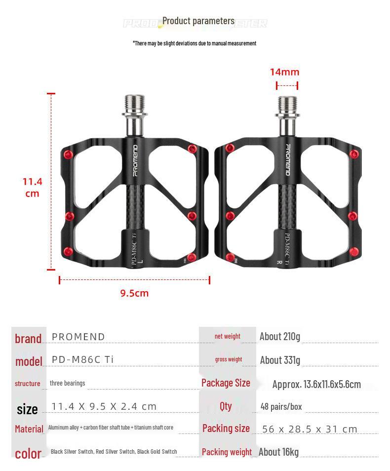 PROMEND 86T Mountain Bike Pedals - Titanium Axle, Carbon Tube, 3 Bearings, Road Cycling Pedals