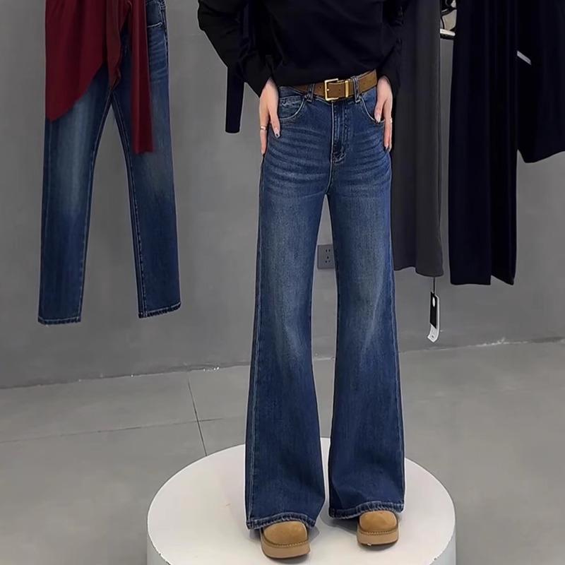 Dámské džíny plus size s vysokým pasem, strečové, rozšířené - Zeštíhlující široké nohavice, kalhoty po zem Jaro 2025.