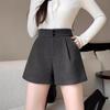 Damskie wełniane szorty A-line z wysokim stanem - styl koreański, luźny krój, idealne na wiosnę/jesień