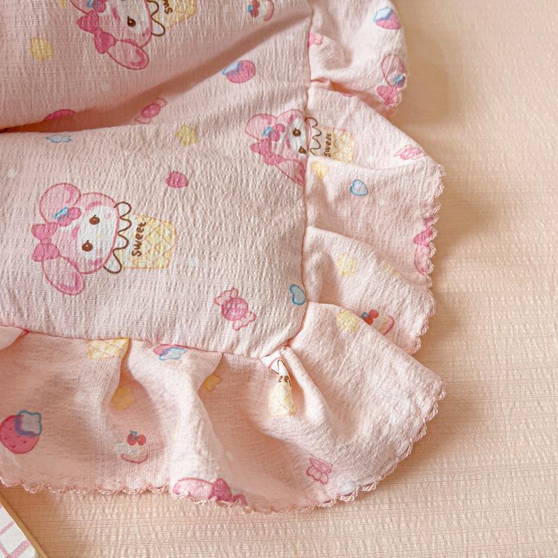 Korean Quilt with Lace and Ruffle Pure Cotton Patchwork Comforter for Summer Skin-Friendly Breathable Cooling Blanket for Home