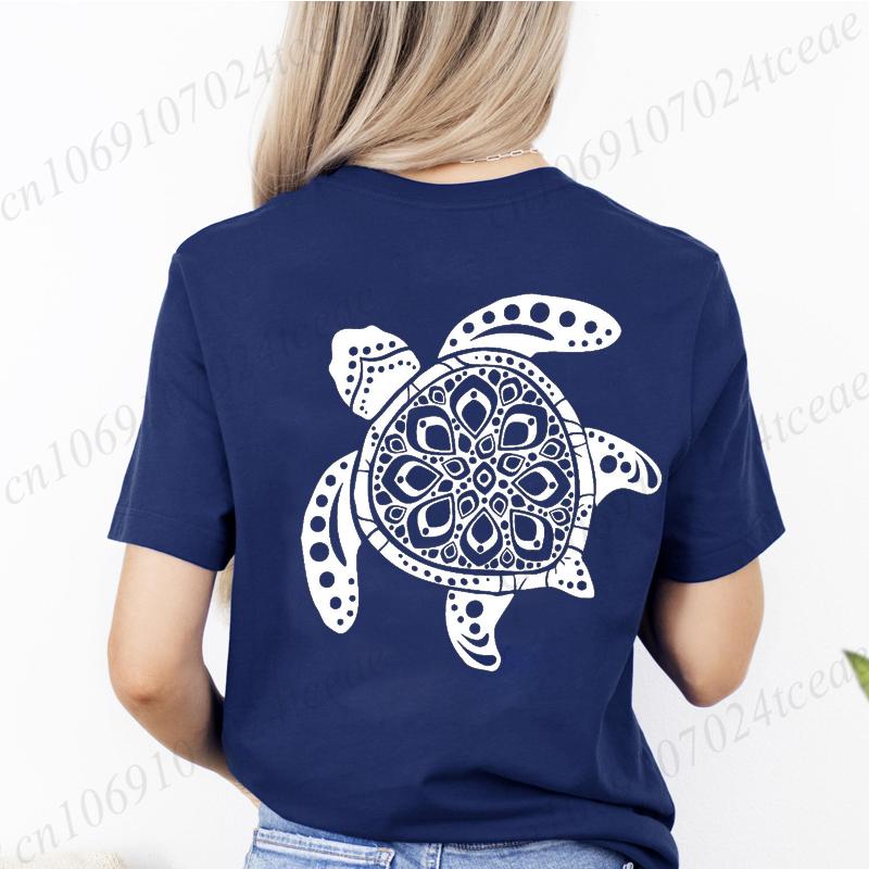 Women Graphic Sea Turtle Floral Print T Shirt Girl Short Sleeve Ladies Camping Print Clothes Lady Tees Tops Female T Shirt Tops