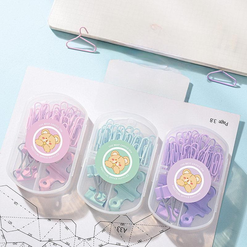 Macaron Color Stationery Set: Paper Clips, Ticket Clips, Stapler, Thumbtacks, and Binder Clips